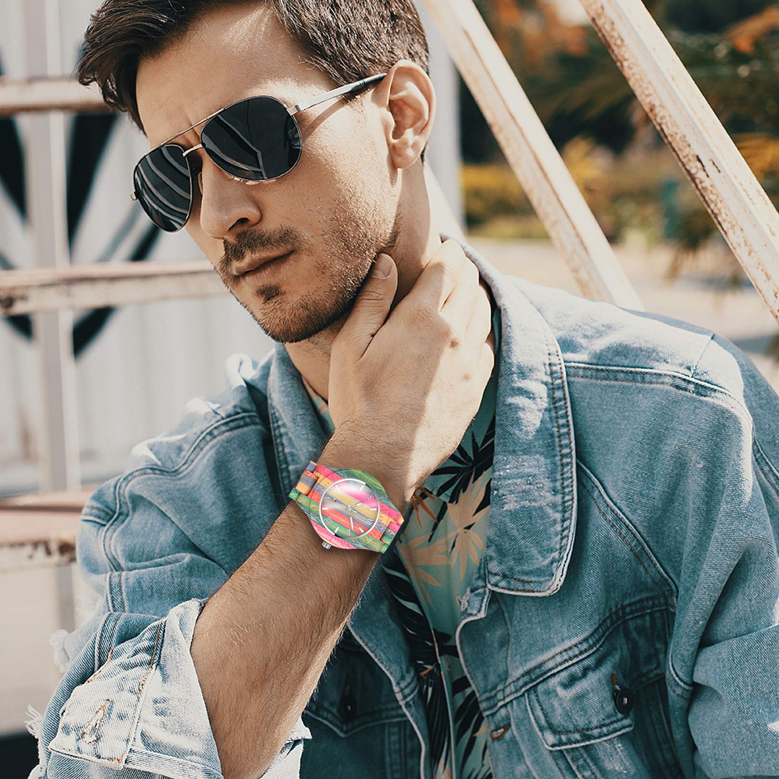 SUPBRO Orologio da Uomo Quarzo e donne in Legno, naturale Orologio di Legno con Movimento al Quarzo Giapponese, con cinturino regolabile