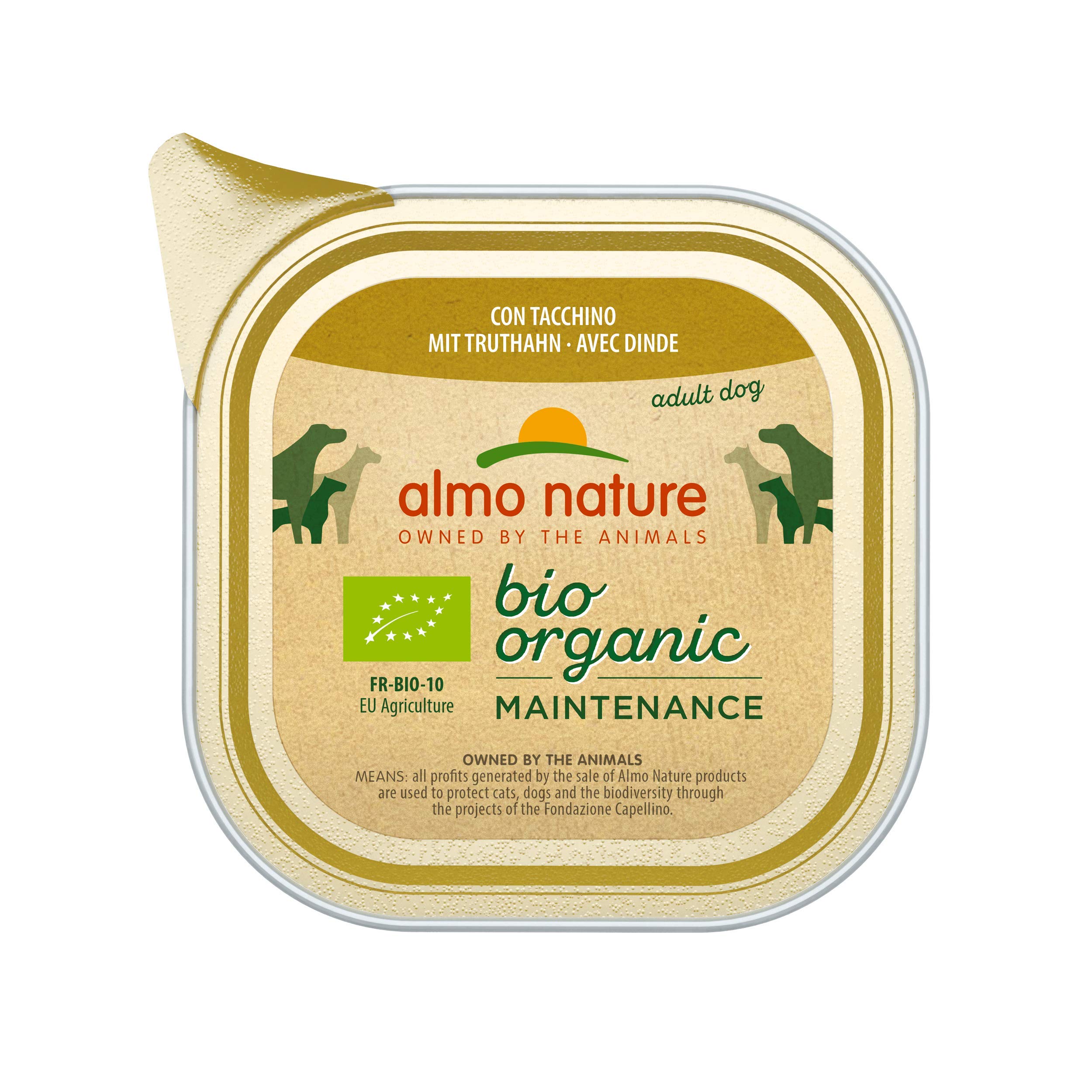 Almo Nature Bio Organic Maintenance Nourriture Humide pour Chiens Adultes avec Dinde – Coque en Aluminium 100 g.