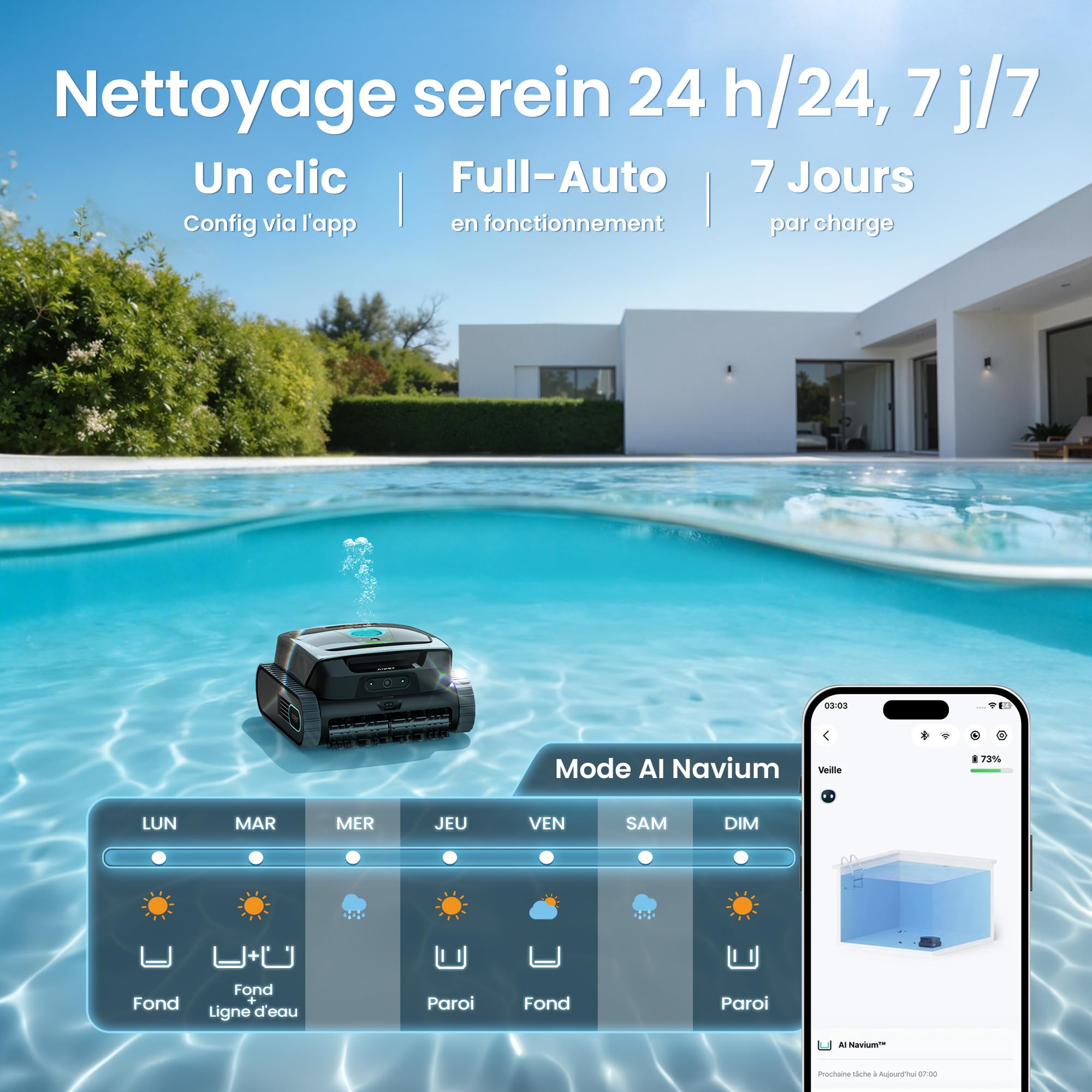 (Nouveau 2026) Aiper Scuba V3 Robot Piscine Fond et Parois avec Vision par IA, Aspirateur Robot Piscine sans Fil Léger avec App, Filtre 3 μm, Idéal pour Piscines Jusqu’à 200 m²