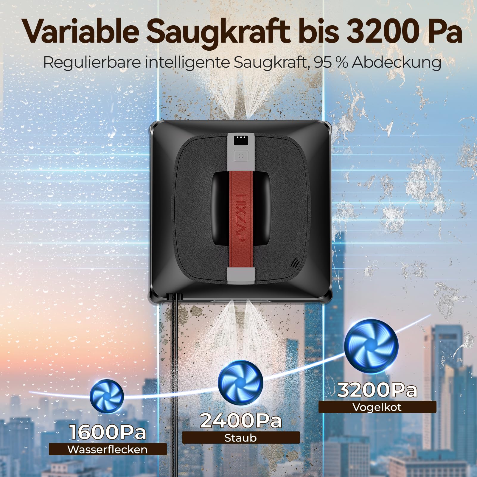 Z9 Pro Fensterputzroboter für hohe Fenster, Innen & Außen, 3200Pa Saugkraft | 4 Sprühdüsen Ausgestattet, Starke Saugkraft, Randerkennung, Intelligente Navigation