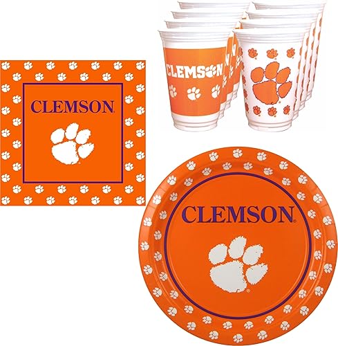 Westrick Clemson Tigers Party Supplies - Juego de 48 piezas con licencia oficial: vasos de plástico para bebidas de 16 onzas, platos de papel de 9