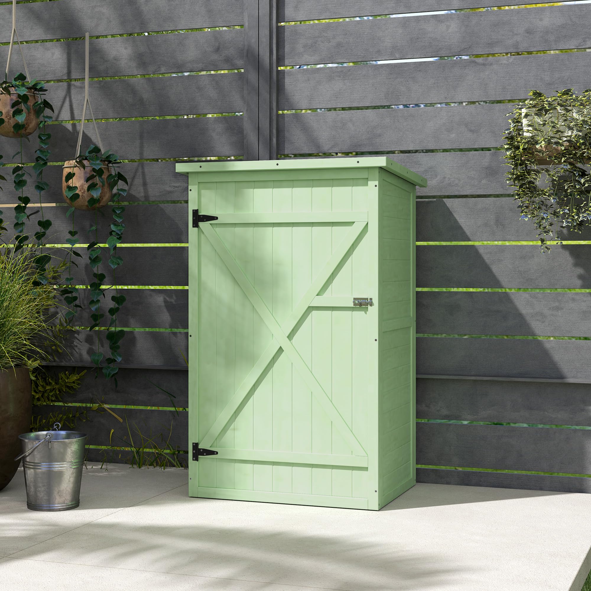 Outsunny Gartenschrank Holz wetterfest 75x56x115cm Gerätehaus mit Tür