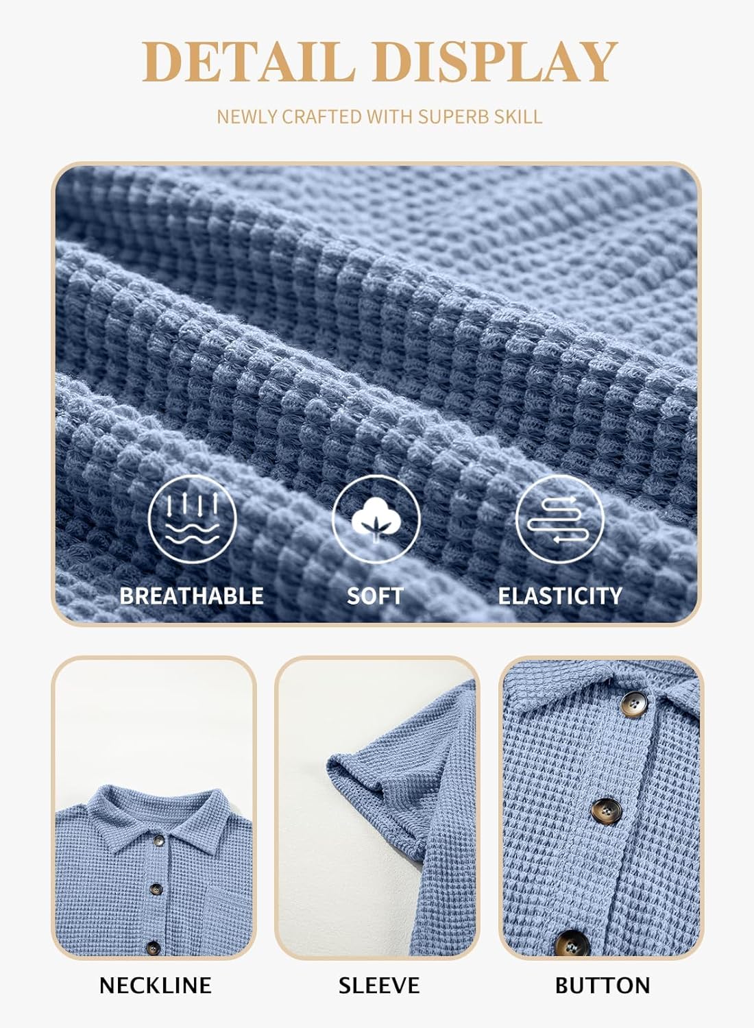 Eytino Plus Size Button Down Shirts for Women Casual Waffle Knit Tops Short Sleeve V Neck Dreesy Blouse Tunic(1X-5X) - Image 5