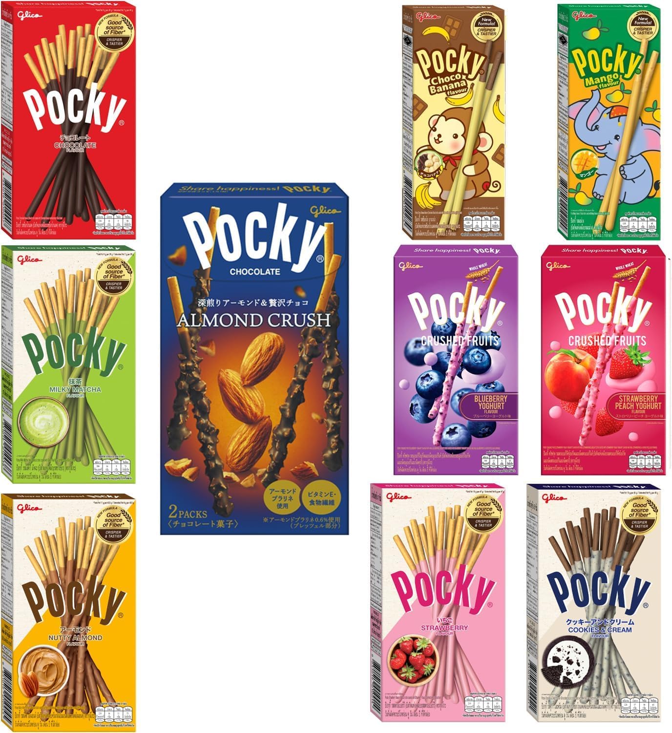 Pocky Variety Pack (Japanese Snack Pocky Chocolate Biscuit Sticks Set of 10 Flavor Variety Pack (Pack of 10) Gift with Planet Allstars™ Packaging)