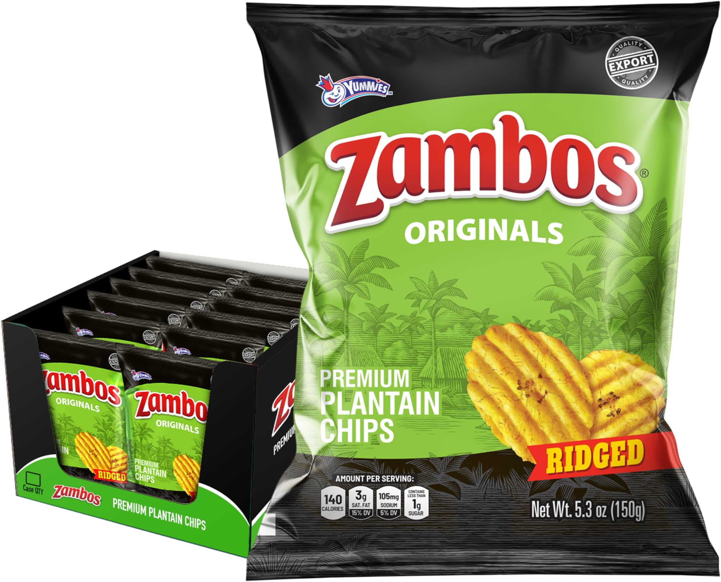 Zambos Plantain Chips Original, Ridged (Pack of 12)