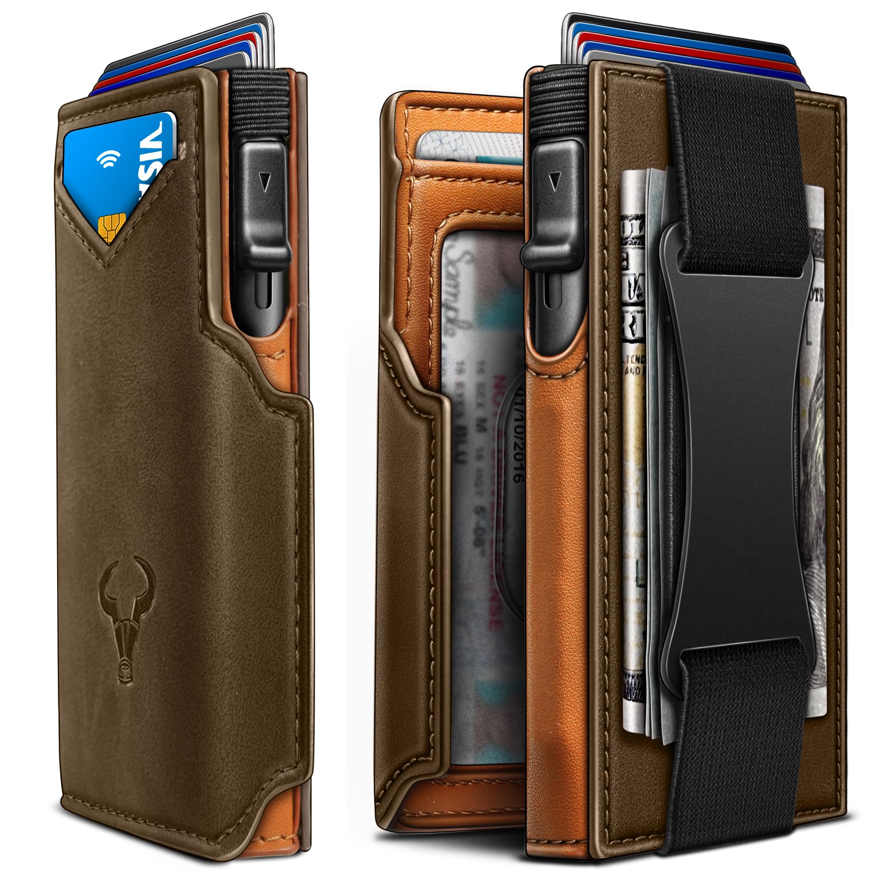 BULLIANT Men Wallet Gift Boxed,Slim Front Pocket Wallet Money Clip Card Holder 3.8"x2.7",Pop-up Access