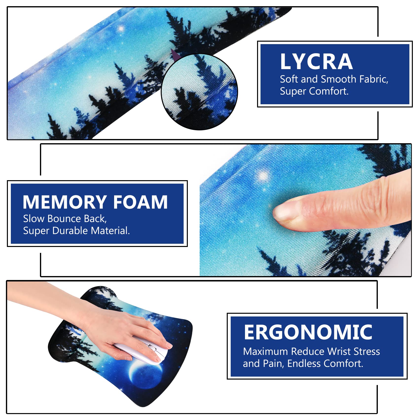 AIMSA Reposamuñecas ergonómico para teclado y alfombrilla para mouse con soporte de muñeca, base de goma antideslizante de espuma viscoelástica, para juegos, trabajo, hogar, oficina, fácil escritura