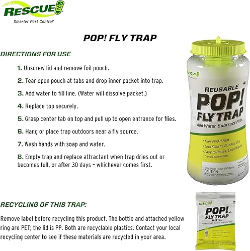 Miniatura 3 de RESCUE! POP! Trampa para moscas reutilizable con atractor soluble en agua de acción rápida para el hogar y entornos agrícolas, plástico reciclable