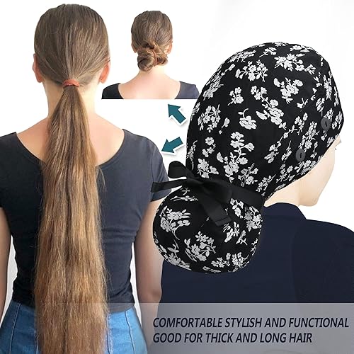 Miniatura 143 de ABAMERICA Gorras quirúrgicas para mujer, gorro de enfermera, soporte funcional para cola de caballo para cabello largo, individual o forrado