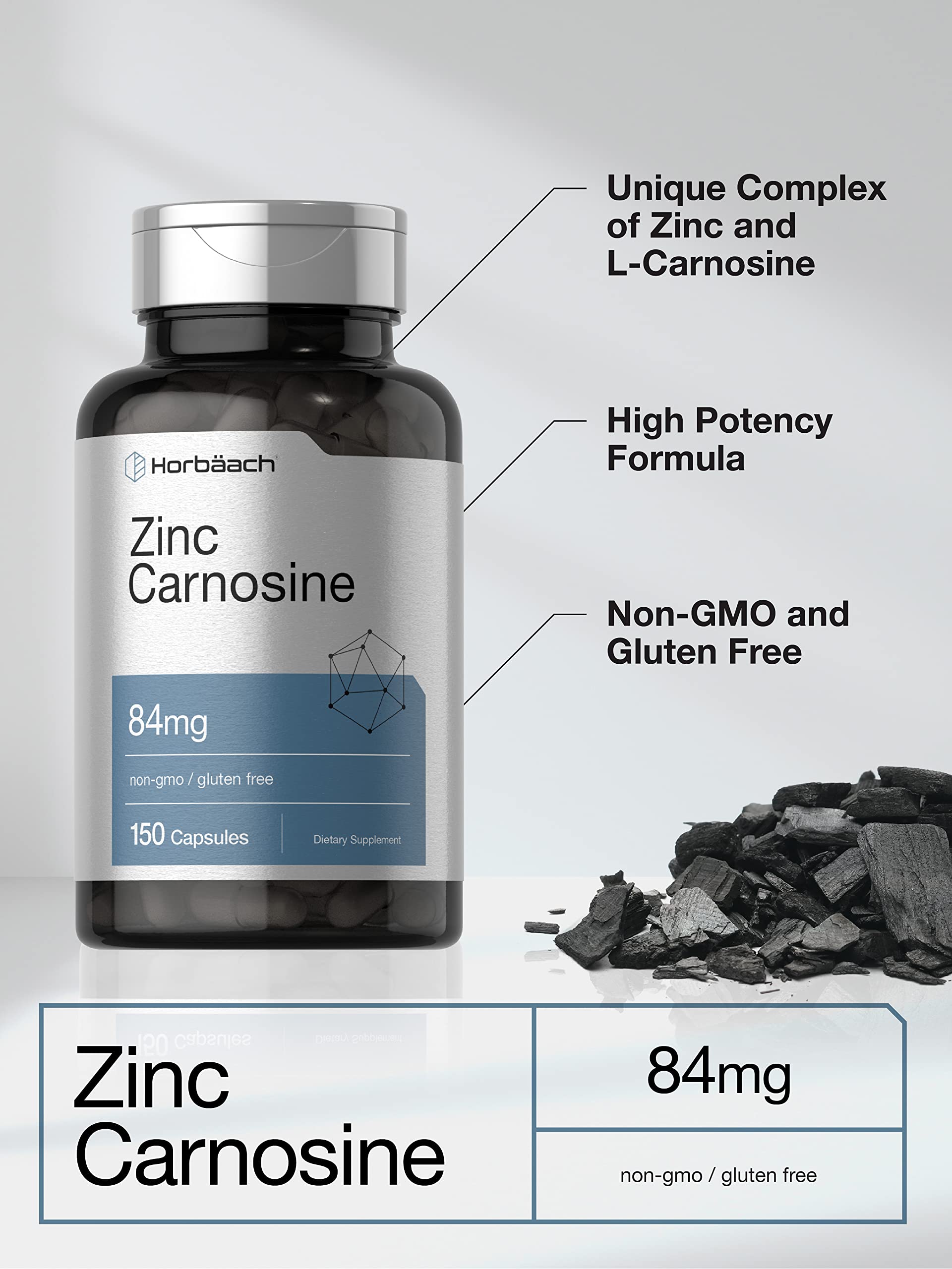 Horbäach Zinc L- Carnosine Supplement | 84mg per Capsule | 150 Count — Amazon image 3