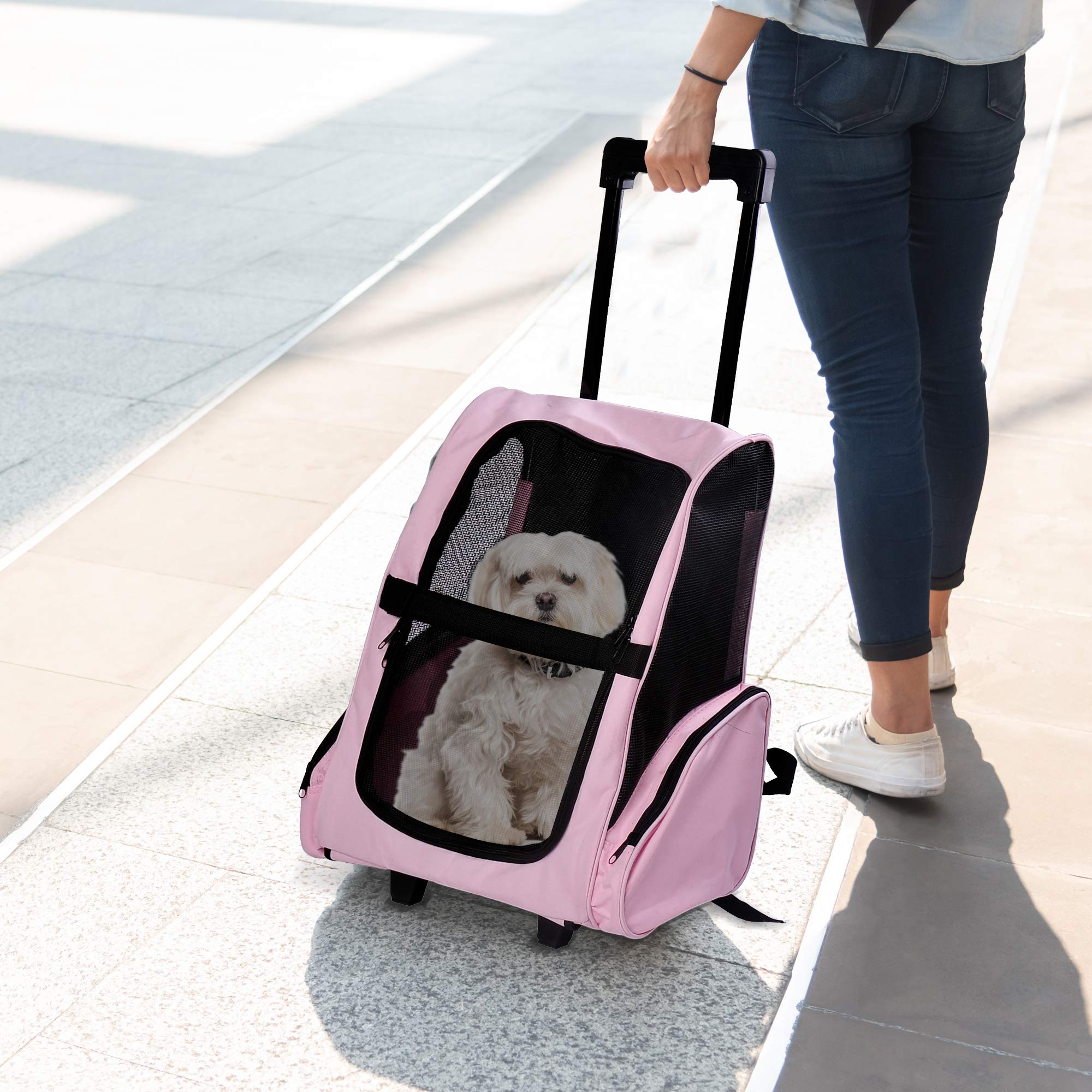 PawHut Trasportino Zaino 2 in 1 per Cani e Gatti, 42x25x55cm, Rosa