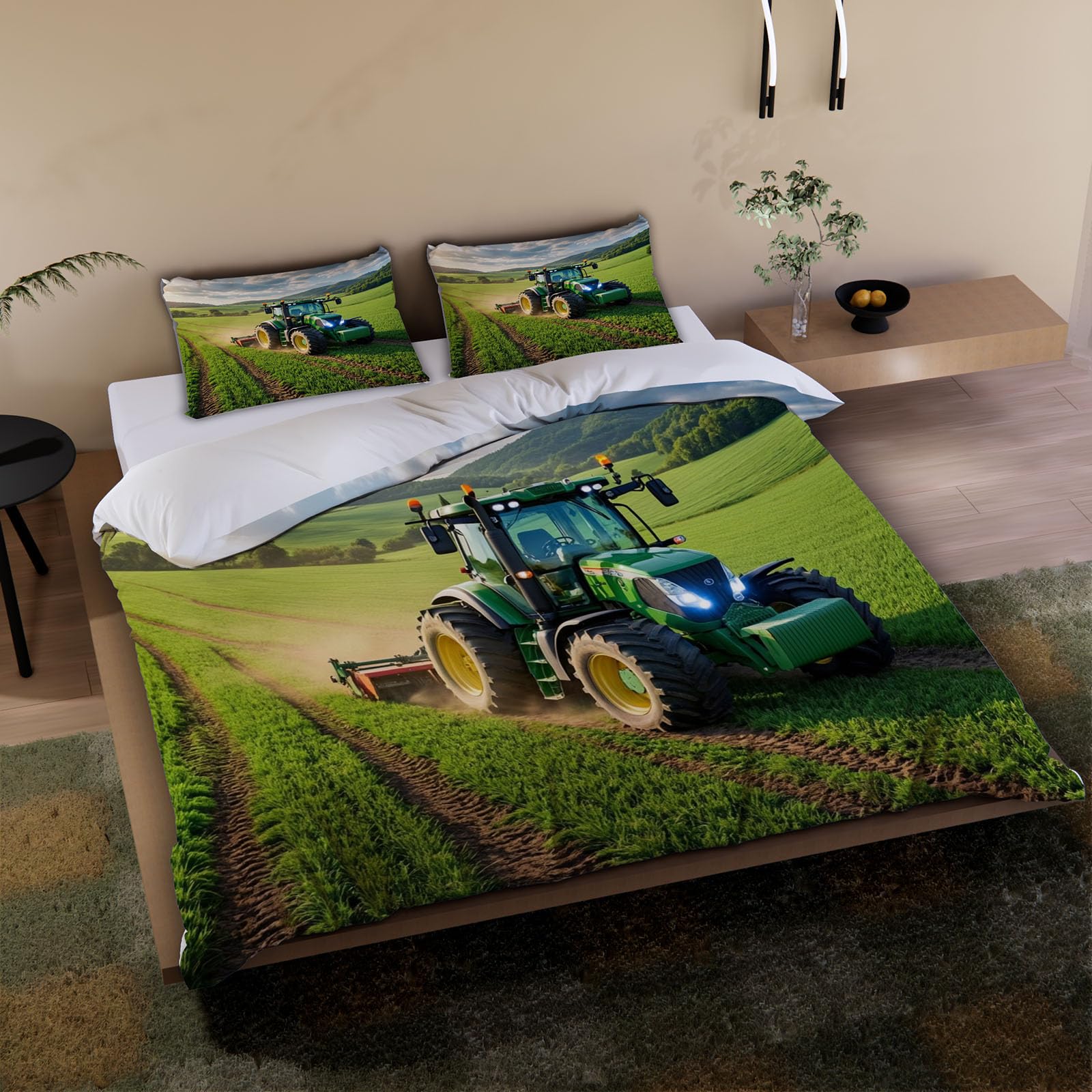 Wendebettwäsche Traktor 135x200 4tlg mit 2 Kissenbezug 80x80（2-2）