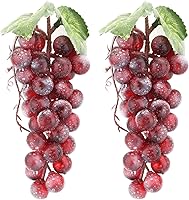 2PCS Lifelike Red Artificial Grapes (36 Each) Fake Fruit Bunches for Kitchen Home Decor, Thanksgiving Christmas Baskets