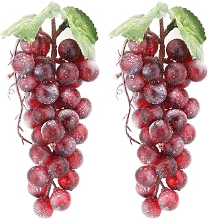 2PCS Lifelike Red Artificial Grapes (36 Each) Fake Fruit Bunches for Kitchen Home Decor, Thanksgiving Christmas Baskets