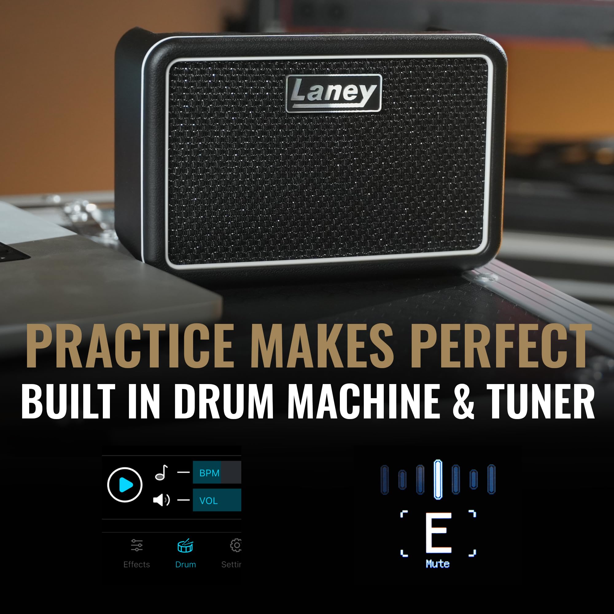 Laney Prism MINI Tragbarer Smart-Gitarrenverstärker, App-gesteuerter Übungsverstärker mit 100 Presets, 17 Amp-Modellen, 32 Effekten, integriertem Tuner, Drum Machine, 14 Stunden Akkulaufzeit – Blau