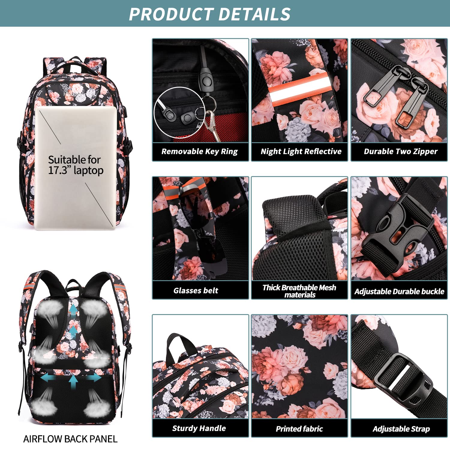 HILUSEN Zaino Uomo Grande 50L, Porta PC 17.3 Pollici