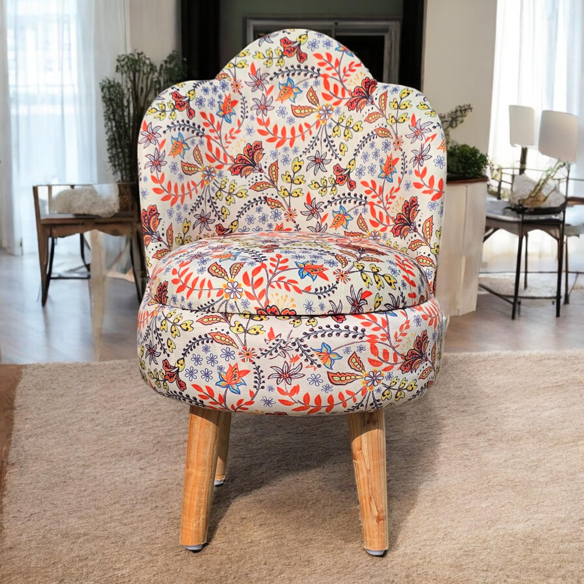 SmartKart Ottoman Kids pouffe Small Chair for Study Table Stool for Kids & Adult Room Kids Wooden Chair Children Wooden Dining Chair, 16x16x28.5 Inch, Multi Leaf