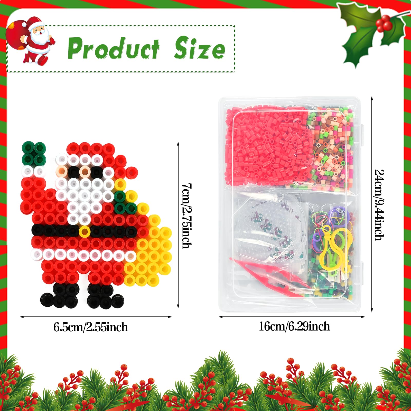 JANYUN Weihnachts Bügelperlen Set – 5100 Stück 5 Mm Perlen, 12 Muster, 2 Platten, In Geschenkbox, Für Kinder Ab 5