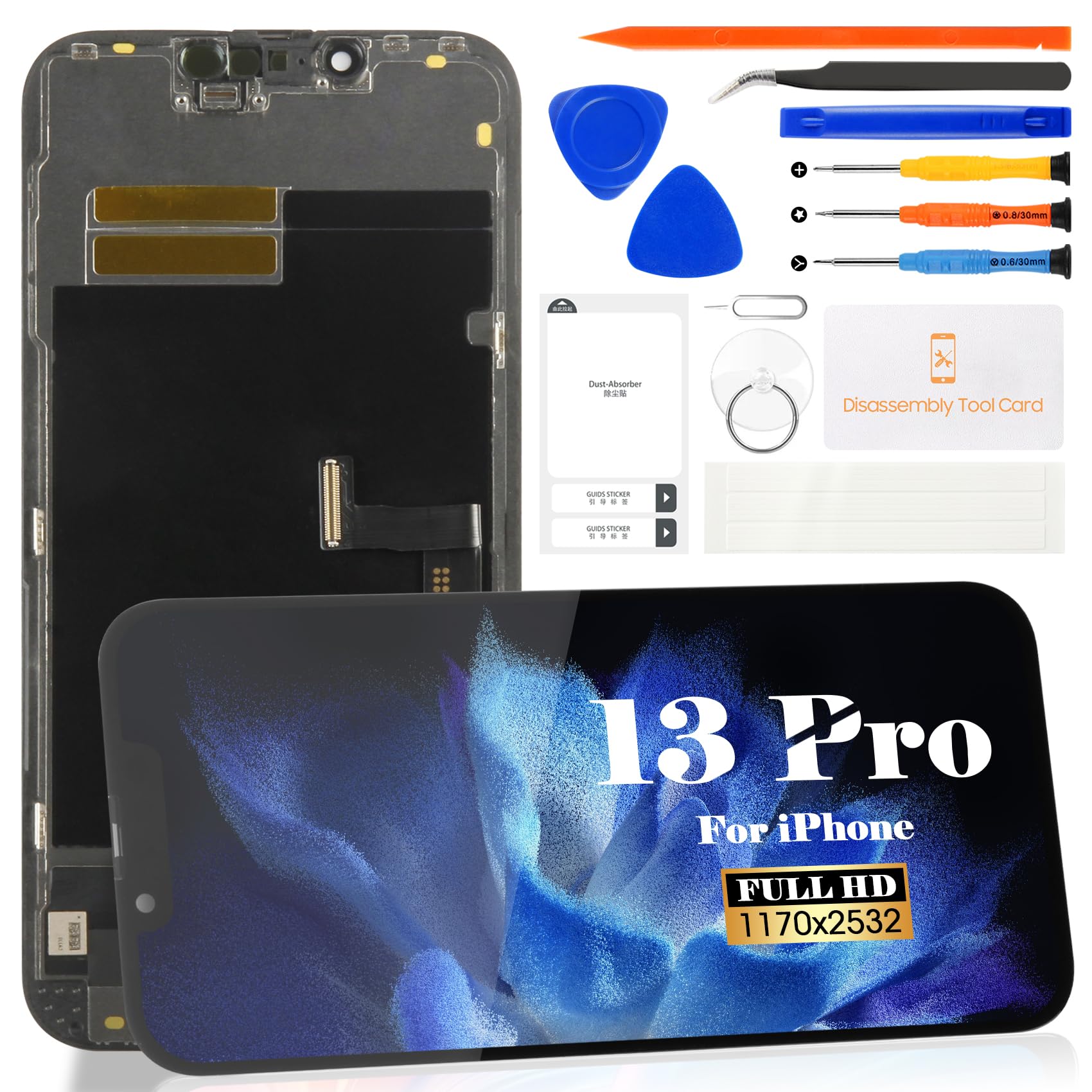 per iPhone 13 OLED LCD Schermo per iPhone13 Display Sostituzione Schermo per iPhone 13 6,1 A2482, A2631, A2634, A2635, A2633 Touchscreen Digitazer Assembly con Riparazione Kit
