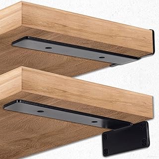 Floating Shelves Brackets 12 Inch, Black Shelf Brackets Heavy Duty with Screws, 90 Degree Angle Metal Shelf Brackets & Supports, Shelf Brackets with Modern Iron Finish (12 inch -6 Pack)