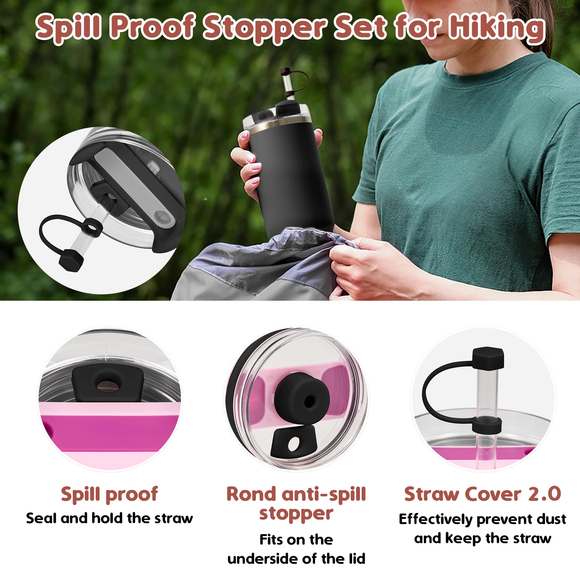 Noxgifix Stanley Cup Accessories Set,With 2 Pcs 10mm 0.4in Stanley Straw Cover,1 Silicone Protective Boot,3 Pcs Silicone Spill Proof Stopper,1 Handle Charm,for Stanley Cup 30&40 OZ Tumbler Accessories