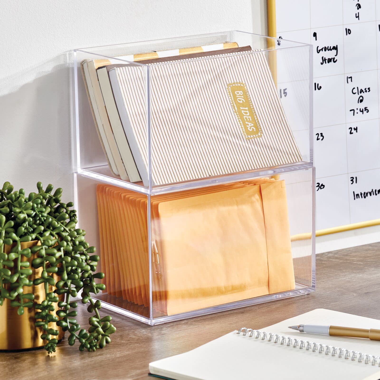 mDesign rangement de bureau – boite de rangement cubique pour les trombones, les pense-bêtes, etc. – boite de stockage en plastique pour le bureau – lot de 3 – transparent