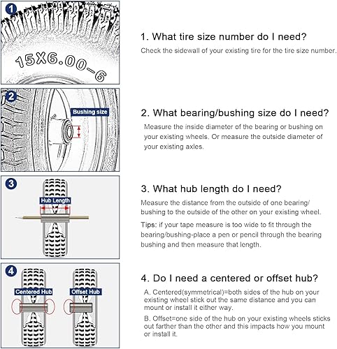 Miniatura 6 de MaxAuto - 2 neumáticos para cortacésped de 15 x 6.00-6 con rin, eje de desplazamiento de 3 pulgadas largo con rodamientos de 3/4 pulgadas (no se