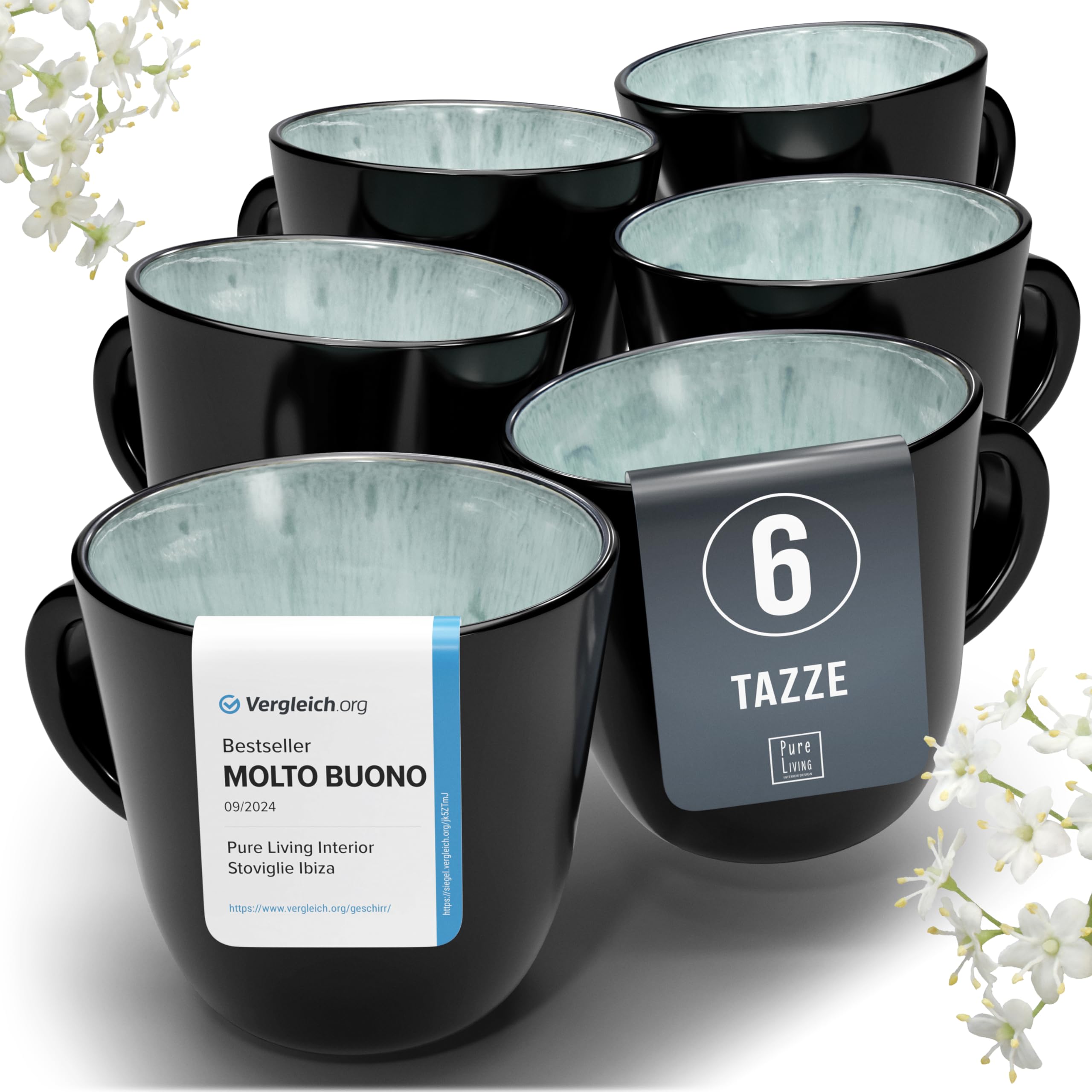 Set di Piatti Moderni per 6 Persone e Tazzine da Caffè alla Moda Ibiza – Servizio di Piatti Elegante e Resistente per Lavastoviglie e Microonde - Pure Living verde salvia