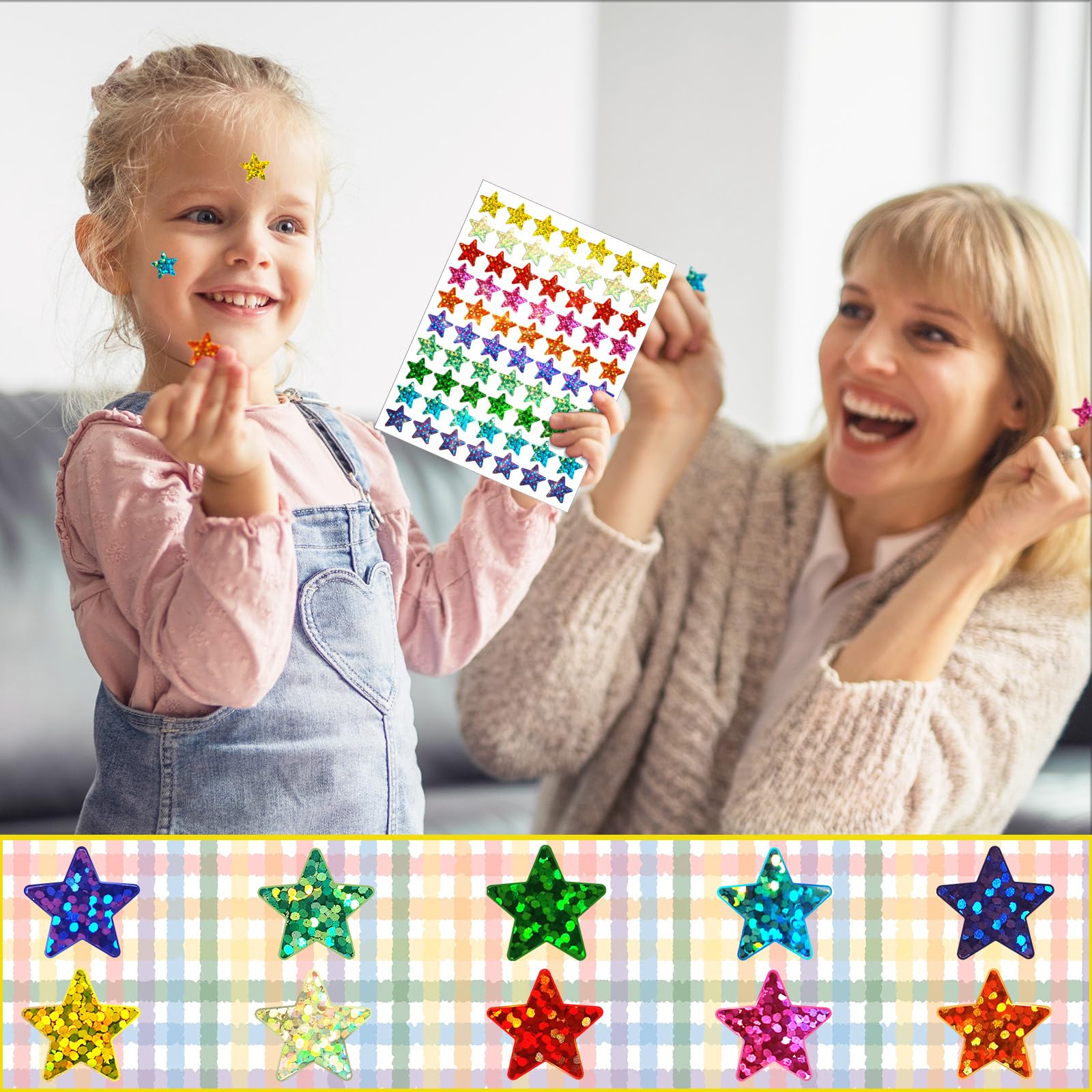 Gicare 2100 Pcs Star Stickers, 10 Assorted Colorful Reward Sticker 1.5cm Holographic Rainbow Stickers - Image 3