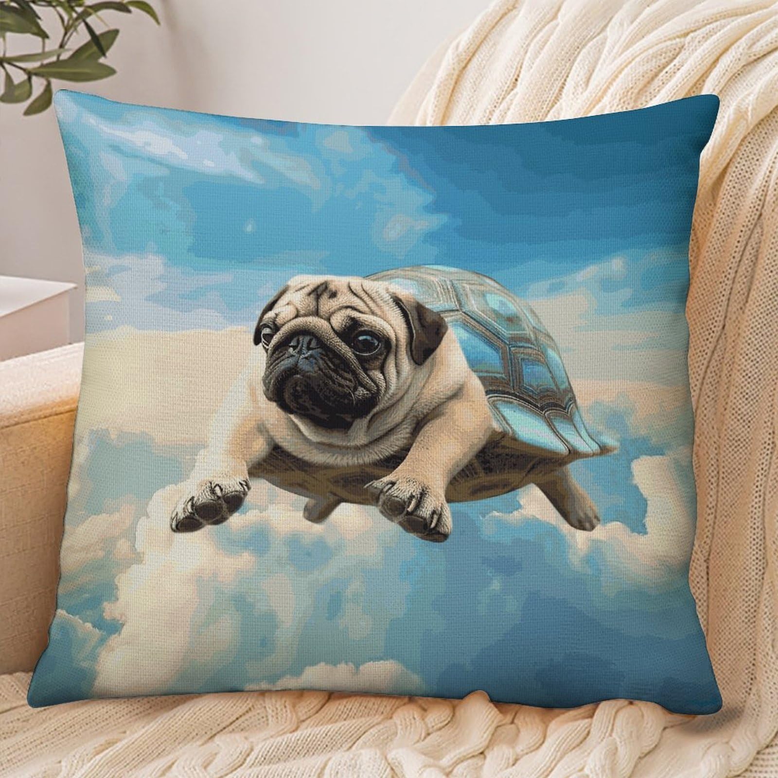 Fekiloot Style Funny Turtle Pug Dog In The Sky Pillowcase Pillow Sham Pillow Case