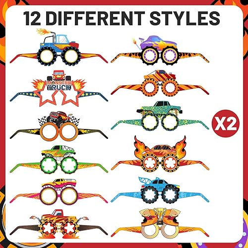 Miniatura 4 de YYMYMGJ 24 lentes de papel Monster Truck Monster Truck para fiestas, suministros de fiesta de cumpleaños, regalos para cabina de fotos, accesorios