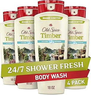 Old Spice Cleansing Body Wash for Men, 24/7 Shower Fresh with Lasting Scent, Cleanse & Refresh, Gentle on Skin, Vitamin B3, Timber with Sandalwood + Cypress Scent, 18 oz (Pack of 4)