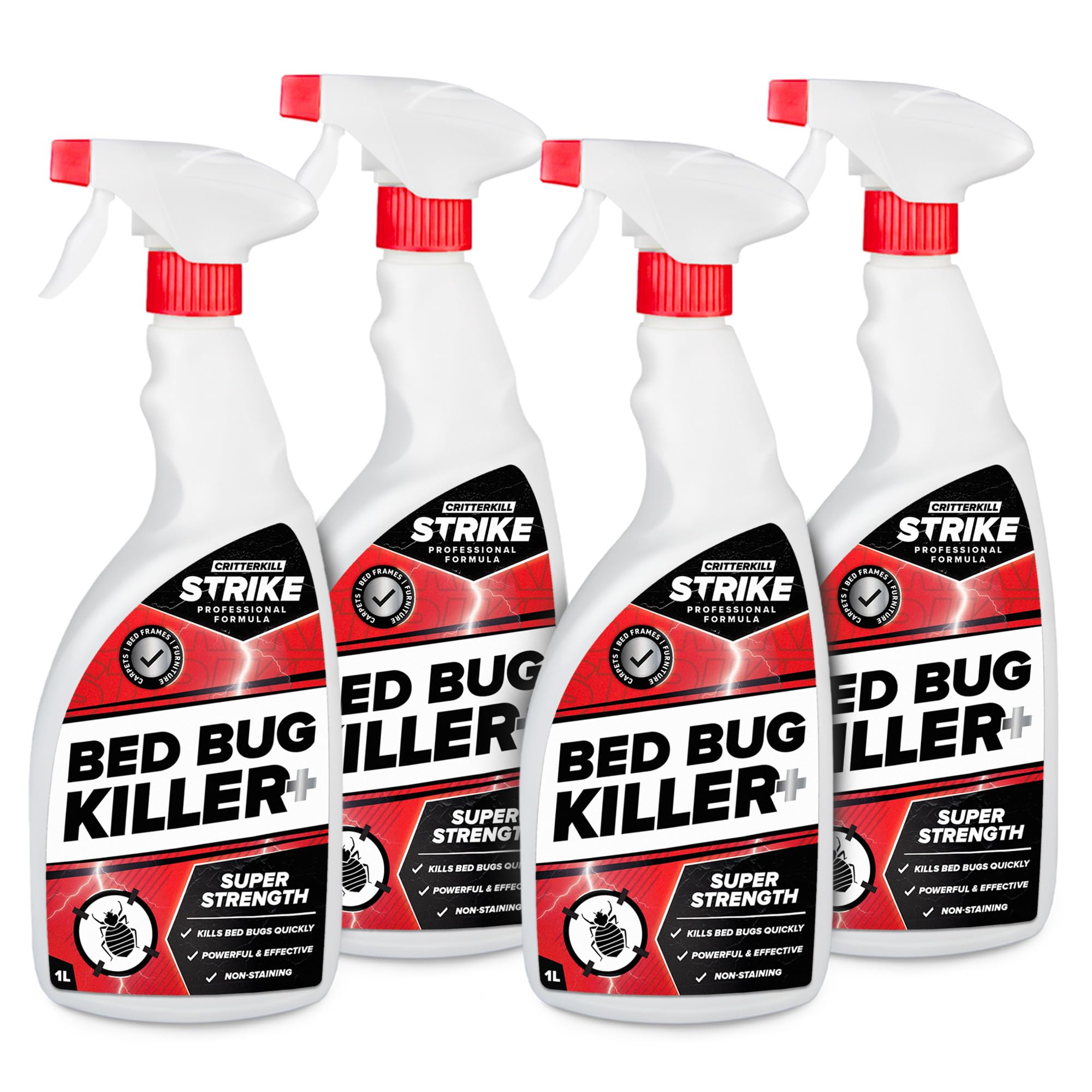 CritterKill Strike Bed Bug Killer Spray 1L - Kills Bed Bugs Quickly - Safe for Use in Bedrooms - Dual Active Ingredients for Better Results (4)
