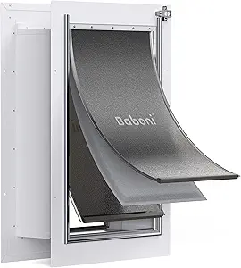Baboni 3-Flap Pet Door for Wall, Steel Frame and Telescoping Tunnel, Aluminum Lock, Double Flap Dog Door and Cat Door, Strong and Durable (Pets Up to 100 Lb) -Large