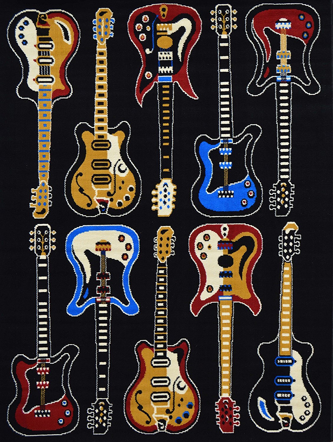Guitars Musical Area Rug Contemporary Music Fun Area Rug Guitar 4 (5'X7')