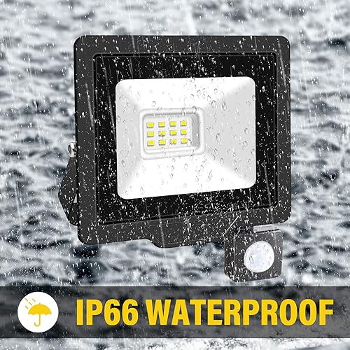 Miniatura 5 de Willpower Reflector LED con sensor de movimiento, luces de seguridad para exteriores de 10 W, 1000 lúmenes, lámpara exterior de 6000 K, luz blanca