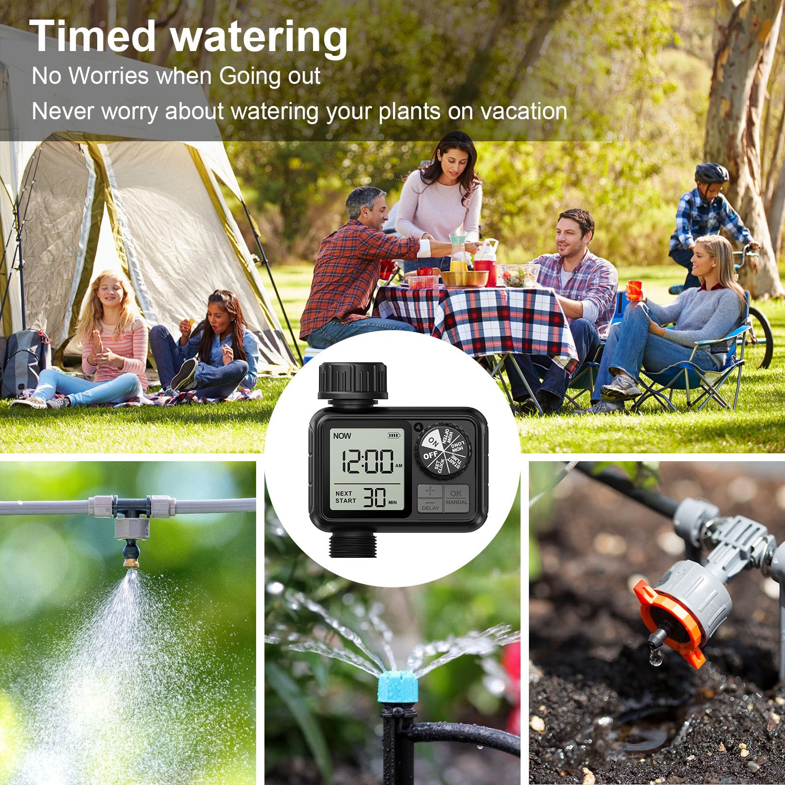 Ordinateur d'irrigation, minuteur d'arrosage avec Retard de Pluie/Mode Automatique et Manuel, IPX5 étanche/Grand écran LCD, minuterie d'eau pour Jardin, pelouse (1 Sorties)