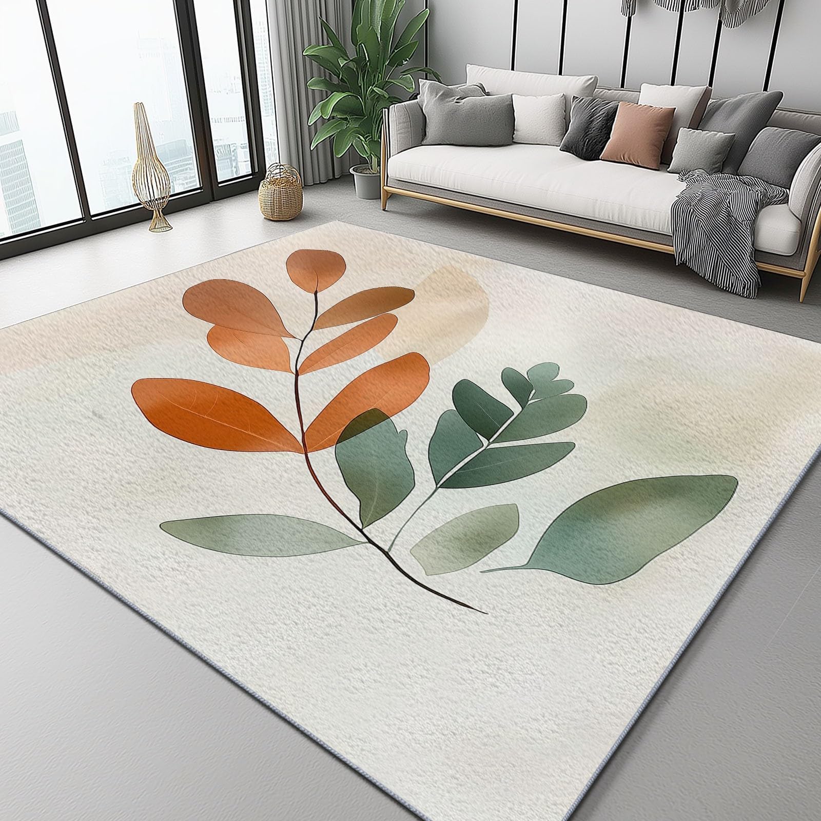 Tapis Moderne Abstrait Haute Densité Tapis de Salon Doux et Durable Couleur Abricot