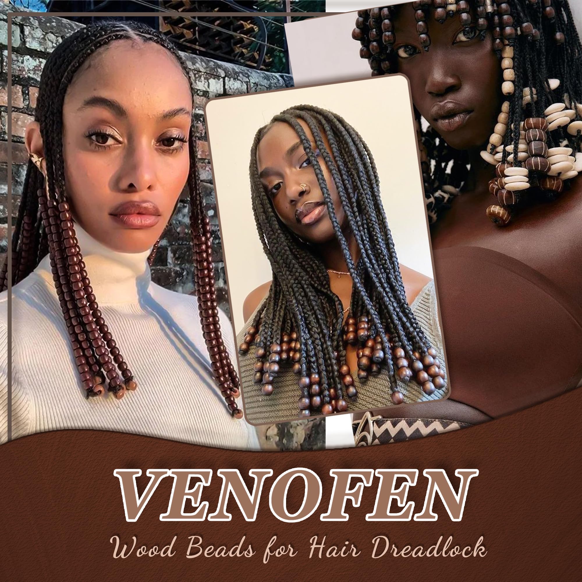 60 cuentas de madera para trenzas, cuentas de tubo largo para cabello, cuentas de madera, accesorios de rastas, cuentas multiforma, decoración del cabello para mujeres y hombres