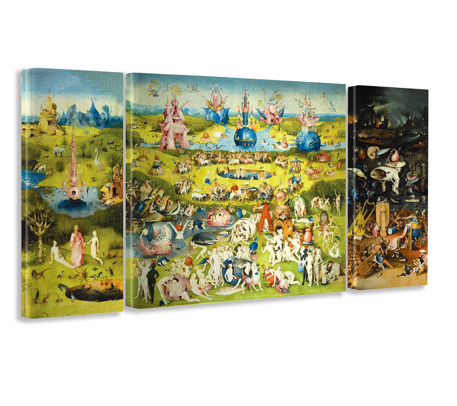 Giallobus - Quadro multipannello 3 pezzi - Hieronymus Bosch - Il giardino delle delizie - stampa su tela - pronto da appendere - 40x100 cm - 100x100 cm- 40x100 cm