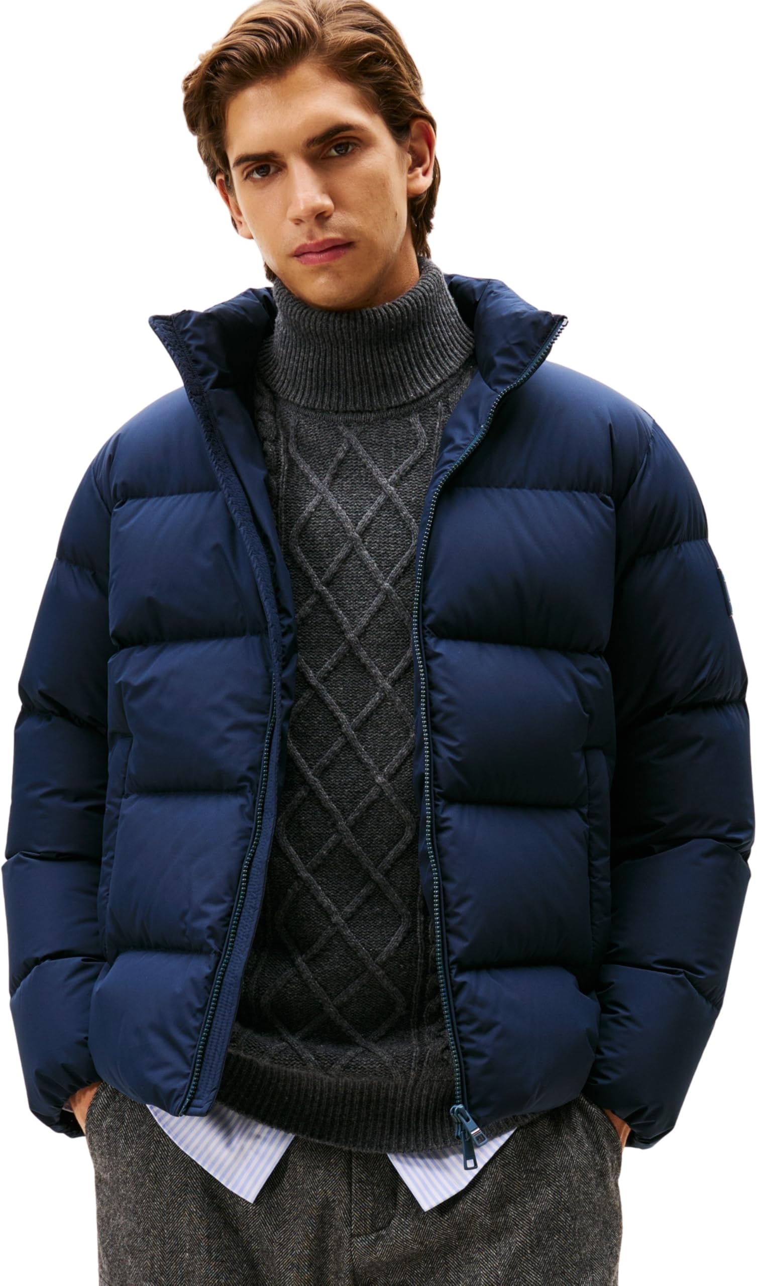 Tommy Hilfiger Men’s Down Puffer Jacket with Stand Collar, Blue (Desert Sky), S