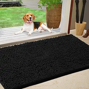 IM HOME Chenille Absorbent Outdoor Doormat 36" x 24", Washable Muddy Door Mats for Dog Non Slip Indoor Doormat Dog Mat for Muddy Paw Front Inside Doormats for Entryway Black