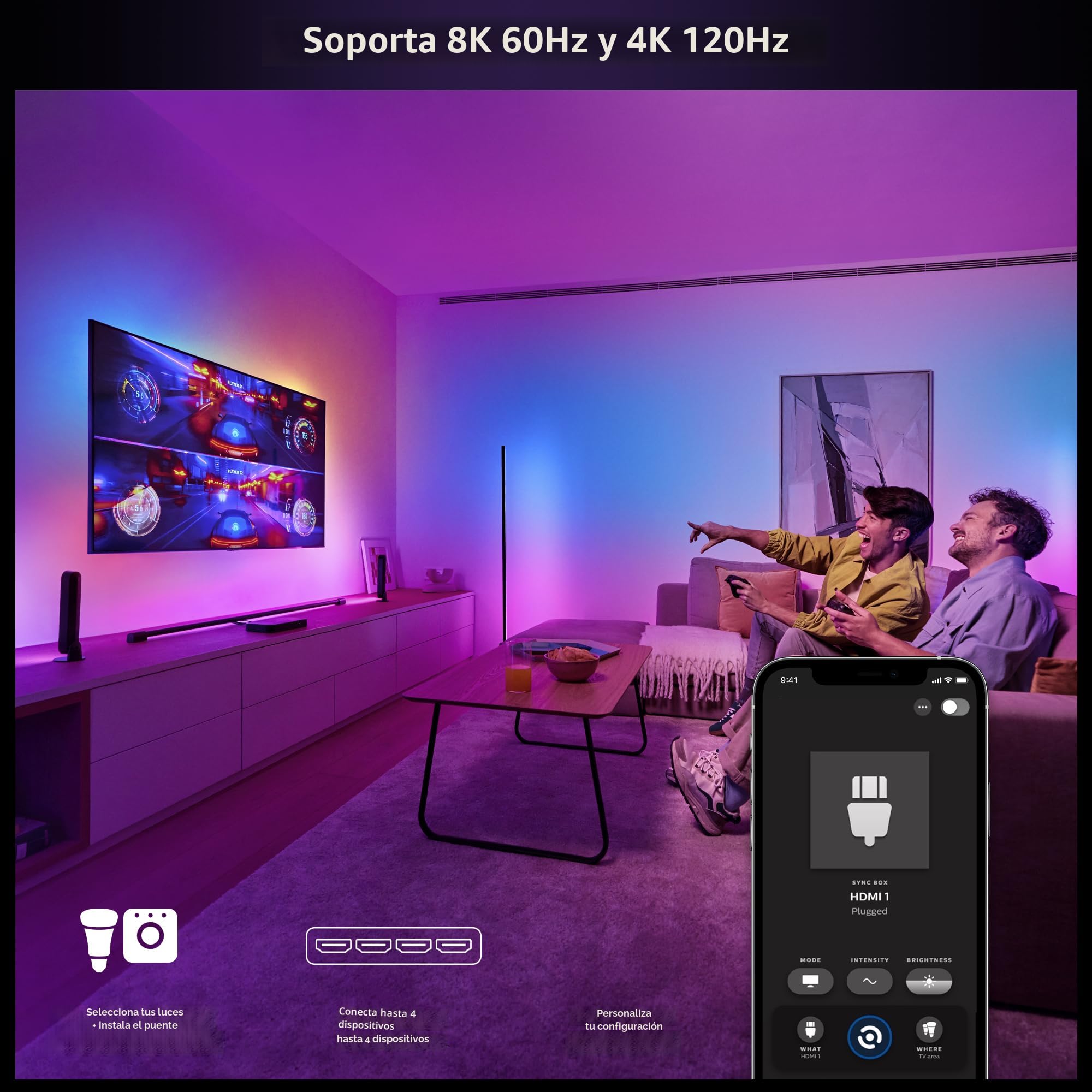 Amazon.com: Philips Hue Play HDMI Sync Box 8K, sincroniza hasta 10
