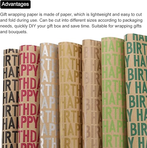 Miniatura 4 de MECCANIXITY Hoja de papel de regalo de cumpleaños, multicolor de 20 x 28 pulgadas con cinta, cinta adhesiva de doble cara, papel de regalo adhesivo,