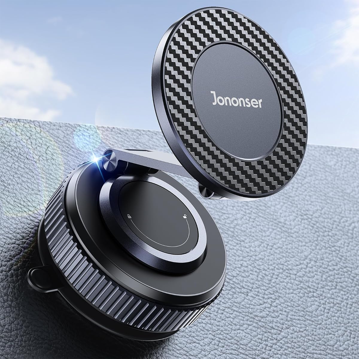 Jononser Suction Phone Mount for Car Dashboard/Windshield - 360°Adjustable Magnetic Phone Holder for Car, Foldable Car Phone Holder for iPhone 17/16/15/14/13/12 Series (Carbon Fiber & Aluminum Alloy)