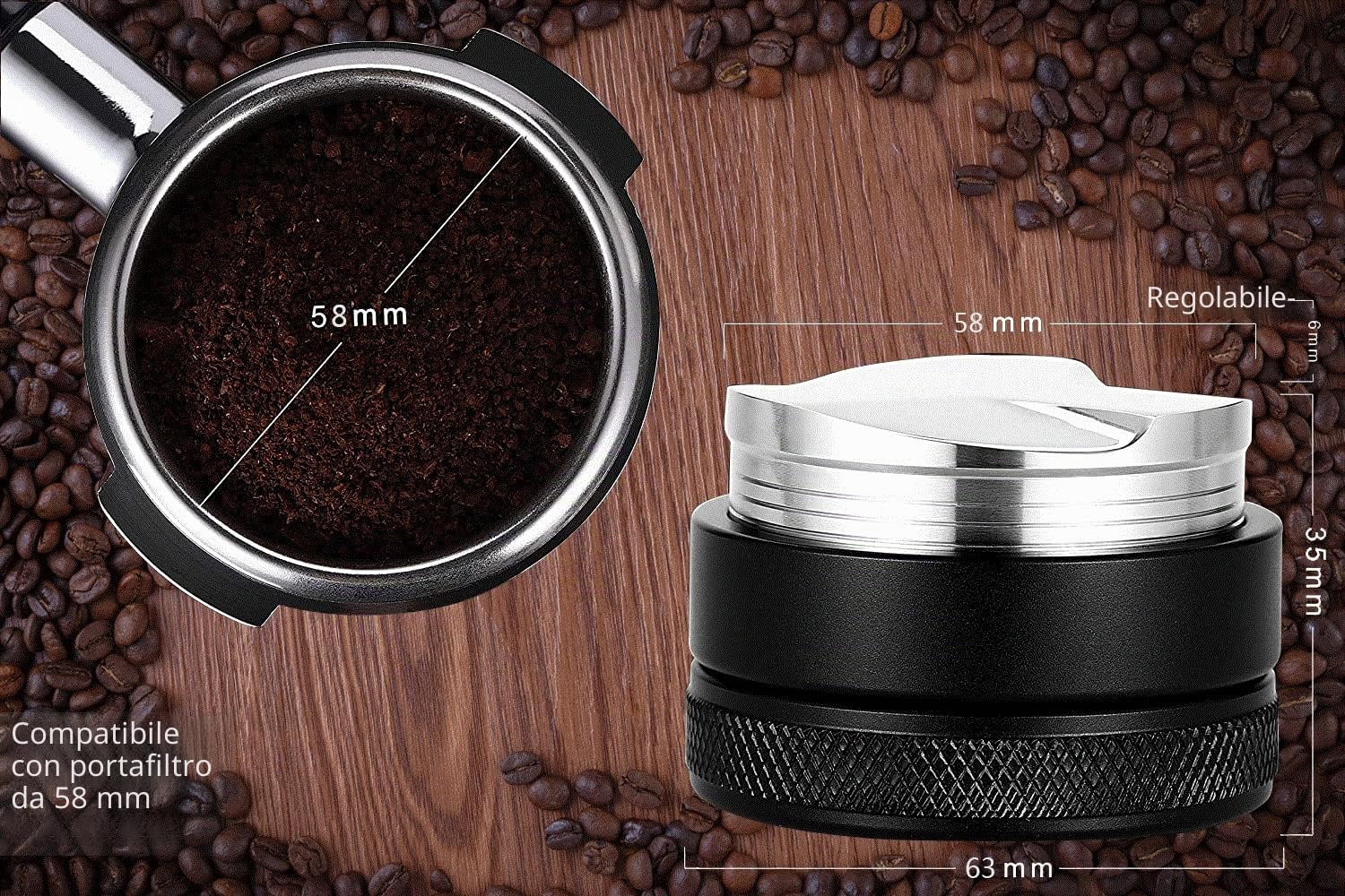 Neouza Distributore di caffè da 58 mm, adatto per macchine con gruppo E61 da 58 mm e portafiltri, distributore e livellatore di caffè