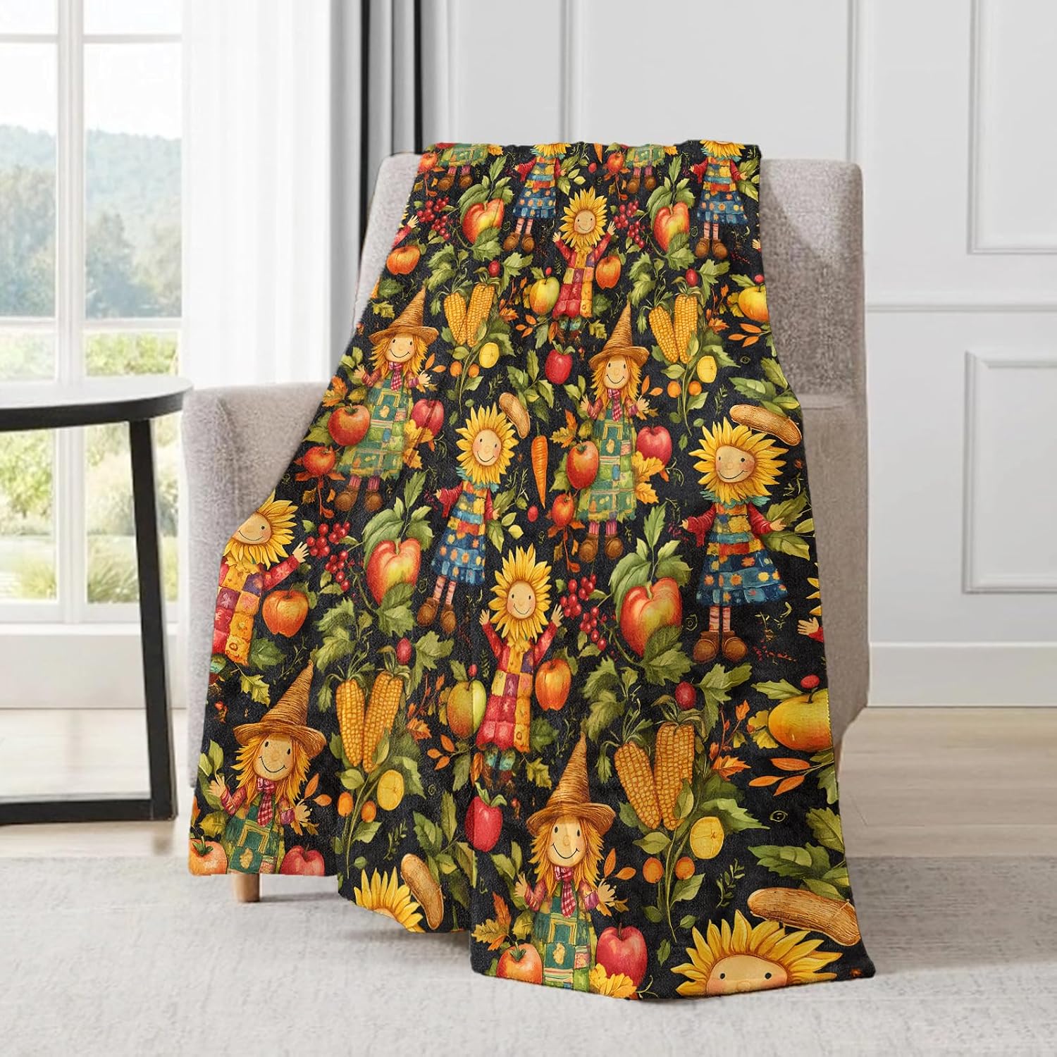Thanksgiving Scarecrow Blanket - Abundant Harvest Festive Fleece Throw,Gifts for Kids Adult, Soft & Warm,Lightweight, for Fall Holiday Decor, Fall Celebrations, and Room Home Accents 50x60in