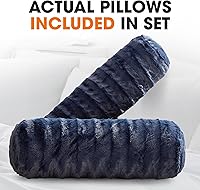 Vista 7 de Cheer Collection Almohadas cilíndricas de piel sintética – Almohadas cilíndricas decorativas suaves para cama o sofá, lavables a máquina, 8 x 24 Azul