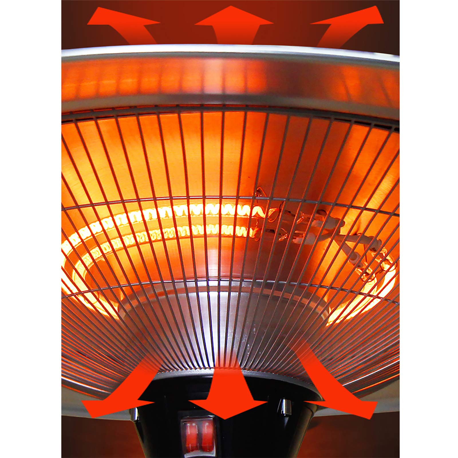 Chauffage Terrasse Électrique de Jardin, Radiateur Extérieur Autoportant en Fibre de Carbone pour Pergola ou Gazebo - 3 Réglages de Puissance - Protection Anti-Dumping
