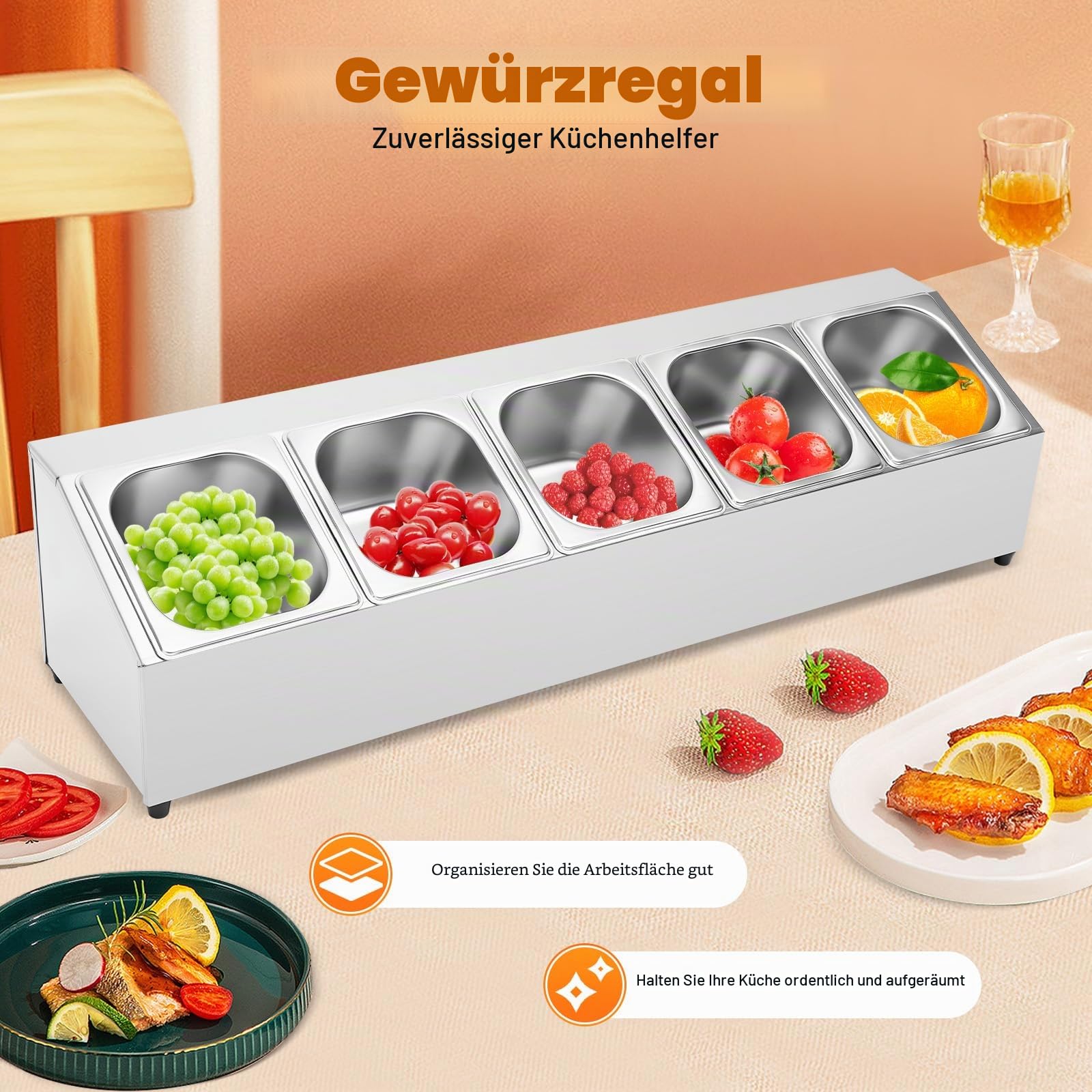 Treeisland Pizza Zutatenbehälter, Edelstahl Gastro Behälter mit Deckel, Beilagenbehälter für Gastro, Küche, Restaurant